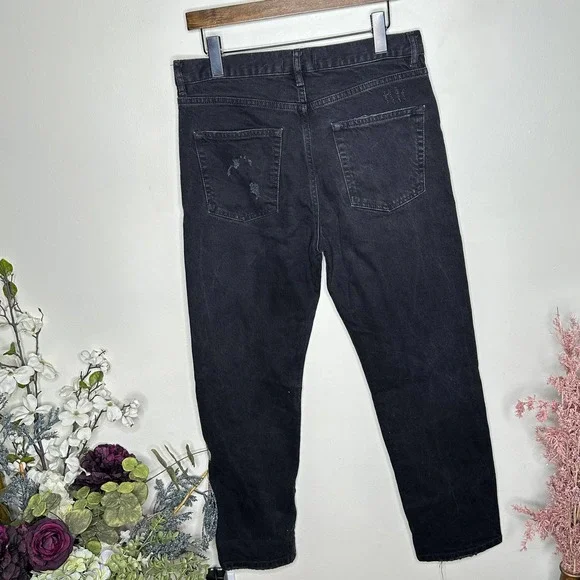 FREE PEOPLE x WE THE FREE Bren Boyfriend Jeans Black Magic Distressed {3O23} - Picture 3 of 5